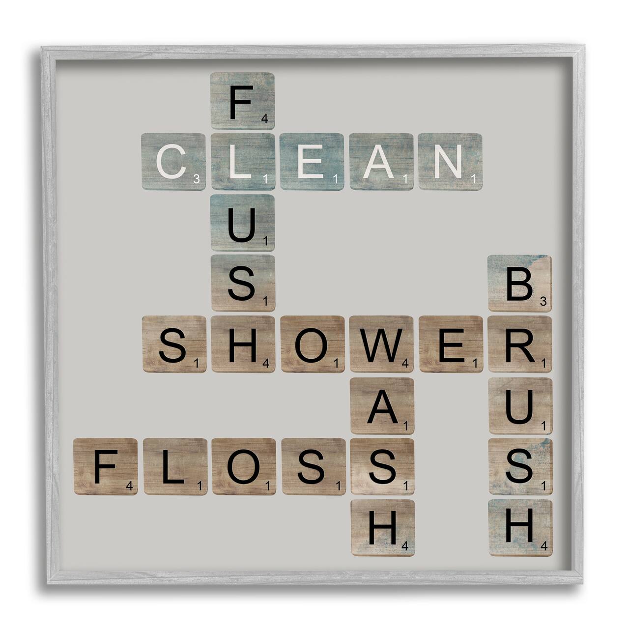 Stupell Industries Scrabble Bathroom Illustration in Gray Frame Wall Art